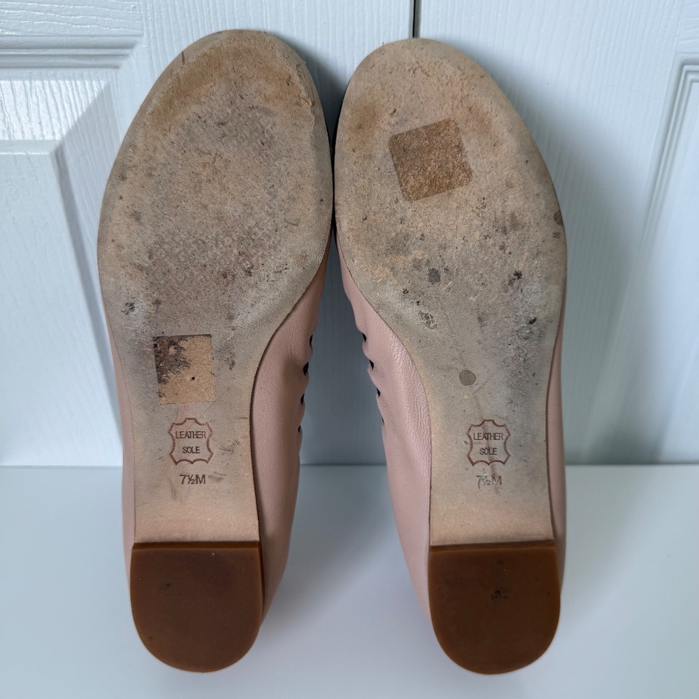 TORY BURCH | Pink & Black Leather Cap-Toe Ballet Flats Sz 7.5M - Picture 4 of 4